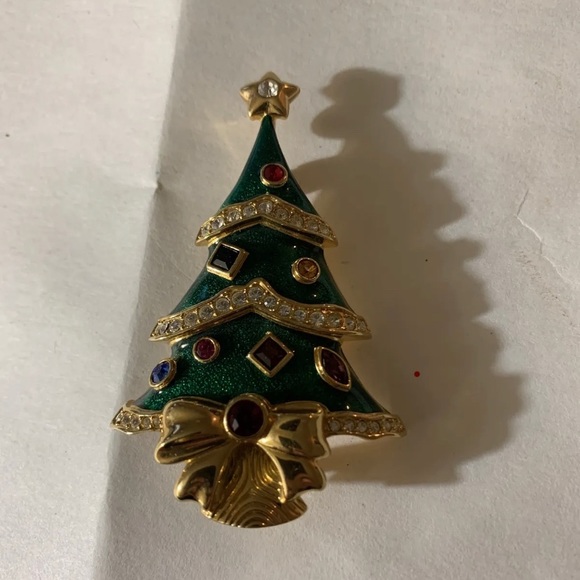 Gorgeous Christmas Tree Pin Brooch Signed FM Franklin Mint - Rhinestones - Picture 3 of 5